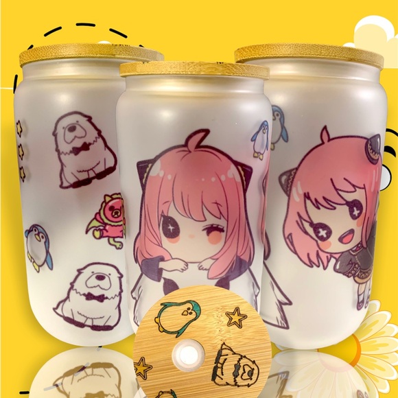 Cute kawaii chibi Anya (s*y family) theme 16oz glass beer can cup - Picture 4 of 10